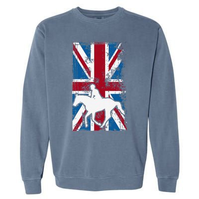 Equestrian Uk Flag United Kingdom Horse Silhouette Garment-Dyed Sweatshirt