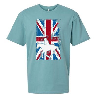 Equestrian Uk Flag United Kingdom Horse Silhouette Sueded Cloud Jersey T-Shirt