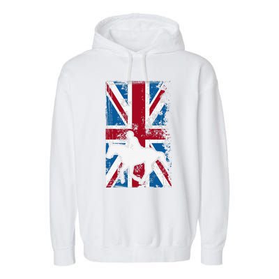 Equestrian Uk Flag United Kingdom Horse Silhouette Garment-Dyed Fleece Hoodie