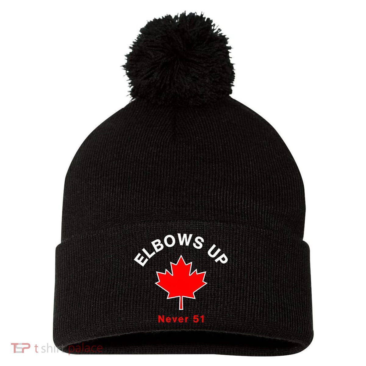 Elbows Up Never 51 Canada Flag Stand Strong Pom Pom 12in Knit Beanie