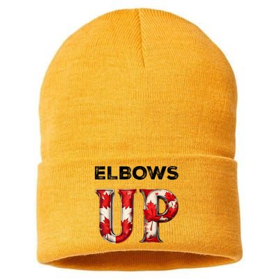 Elbows Up Proud Canadians Against Tariffs Sustainable Knit Beanie