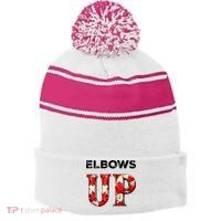 Elbows Up Proud Canadians Against Tariffs Stripe Pom Pom Beanie