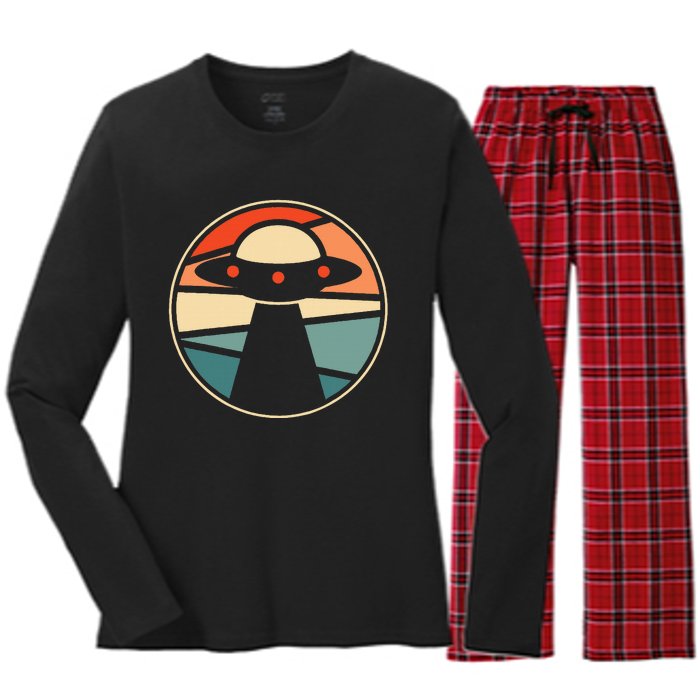 Extraterrestrial Ufo Saucer Spaceship Vintage Alien Women's Long Sleeve Flannel Pajama Set 