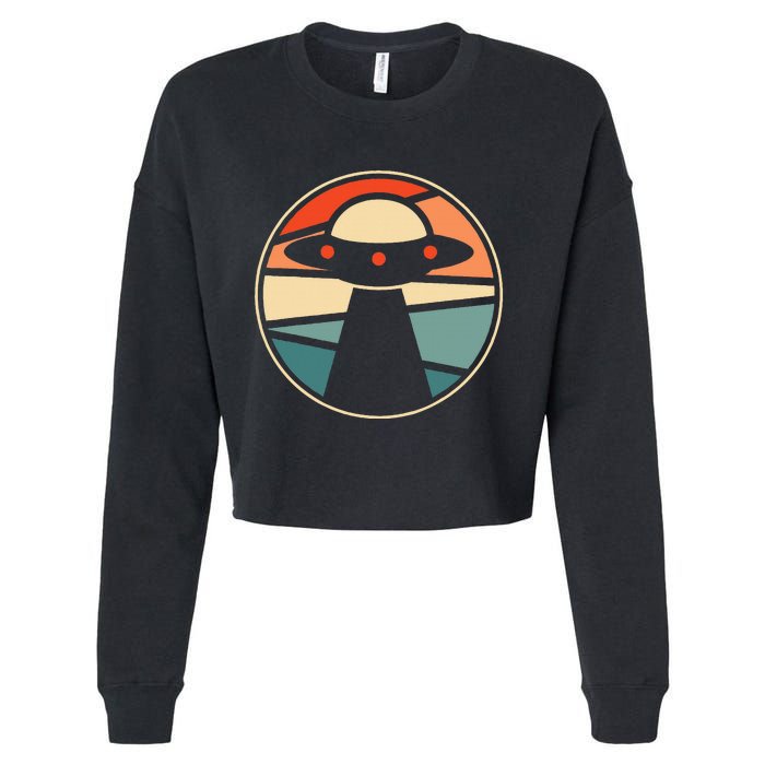 Extraterrestrial Ufo Saucer Spaceship Vintage Alien Cropped Pullover Crew