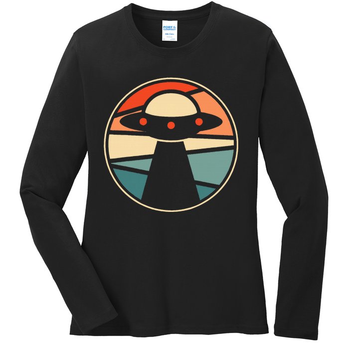 Extraterrestrial Ufo Saucer Spaceship Vintage Alien Ladies Long Sleeve Shirt