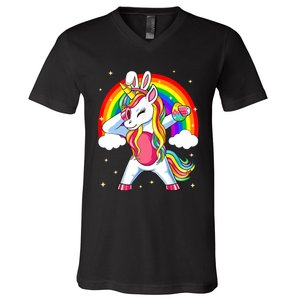 Easter Unicorn With Eggs Happy Easter V-Neck T-Shirt