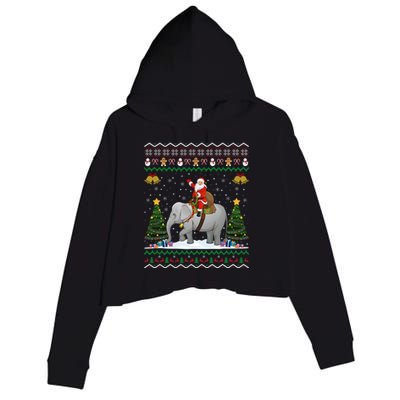 Elephant Ugly Xmas Gift Santa Riding Elephant Christmas Cute Gift Crop Fleece Hoodie