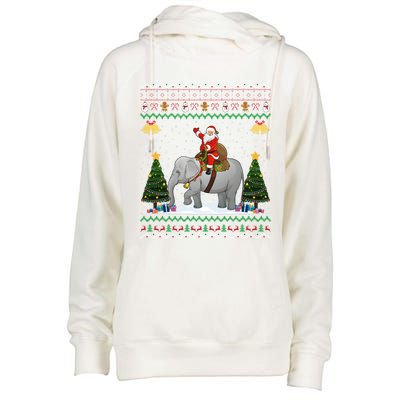 Elephant Ugly Xmas Gift Santa Riding Elephant Christmas Cute Gift Womens Funnel Neck Pullover Hood