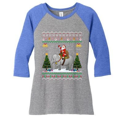 Elephant Ugly Xmas Gift Santa Riding Elephant Christmas Cute Gift Women's Tri-Blend 3/4-Sleeve Raglan Shirt