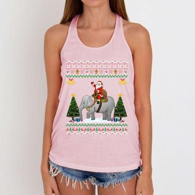 Elephant Ugly Xmas Gift Santa Riding Elephant Christmas Cute Gift Women's Knotted Racerback Tank