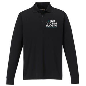 End Victim Blaming Sexual Assault Awareness Month Ribbon Performance Long Sleeve Polo