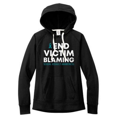 End Victim Blaming Sexual Assault Awareness Month Ribbon Women's Fleece Hoodie