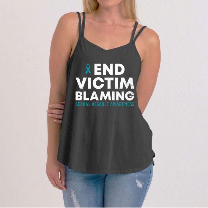 End Victim Blaming Sexual Assault Awareness Month Ribbon Women's Strappy Tank