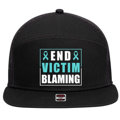 End Victim Blaming Sexual Assault Awareness Ribbon 7 Panel Mesh Trucker Snapback Hat
