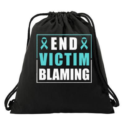 End Victim Blaming Sexual Assault Awareness Ribbon Drawstring Bag