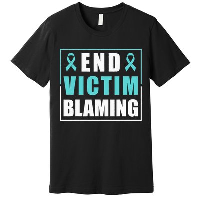 End Victim Blaming Sexual Assault Awareness Ribbon Premium T-Shirt
