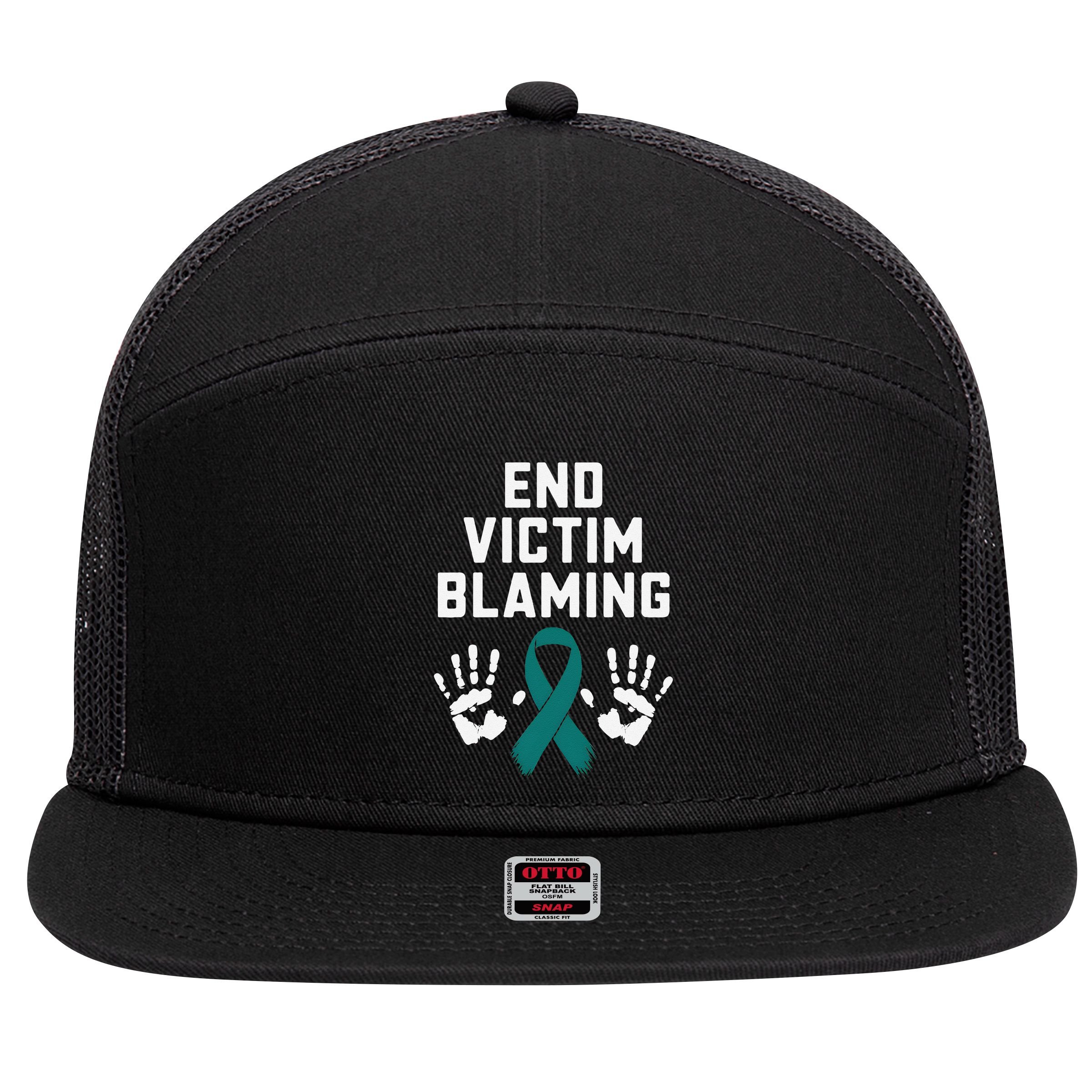 End Victim Blaming Funny Sexual Assault Awareness Month 7 Panel Mesh Trucker Snapback Hat