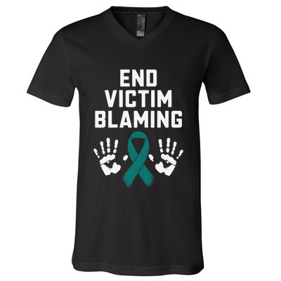 End Victim Blaming Funny Sexual Assault Awareness Month V-Neck T-Shirt