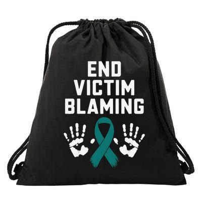 End Victim Blaming Funny Sexual Assault Awareness Month Drawstring Bag