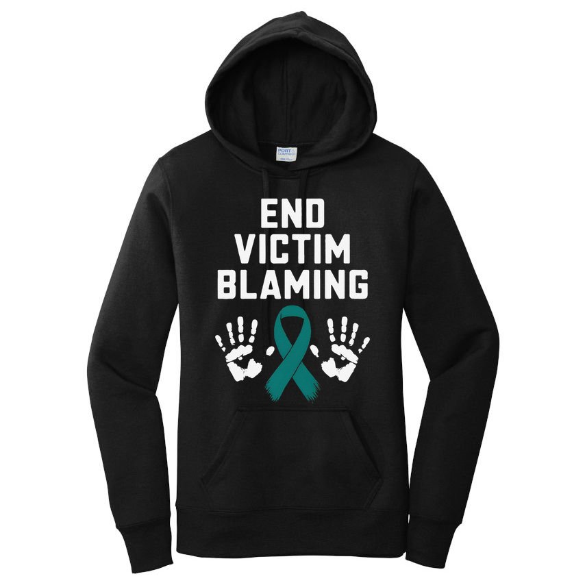 End Victim Blaming Funny Sexual Assault Awareness Month Women's Pullover Hoodie