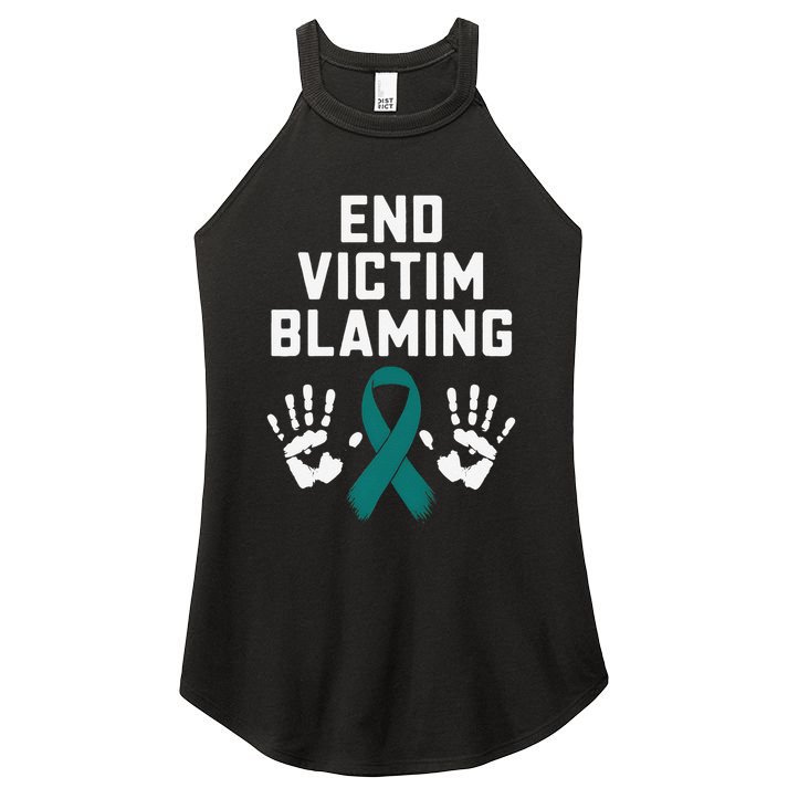 End Victim Blaming Funny Sexual Assault Awareness Month Women's Perfect Tri Rocker Tank