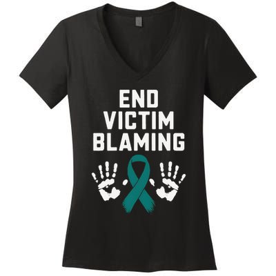 End Victim Blaming Funny Sexual Assault Awareness Month Women's V-Neck T-Shirt