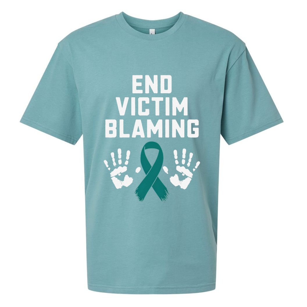 End Victim Blaming Funny Sexual Assault Awareness Month Sueded Cloud Jersey T-Shirt