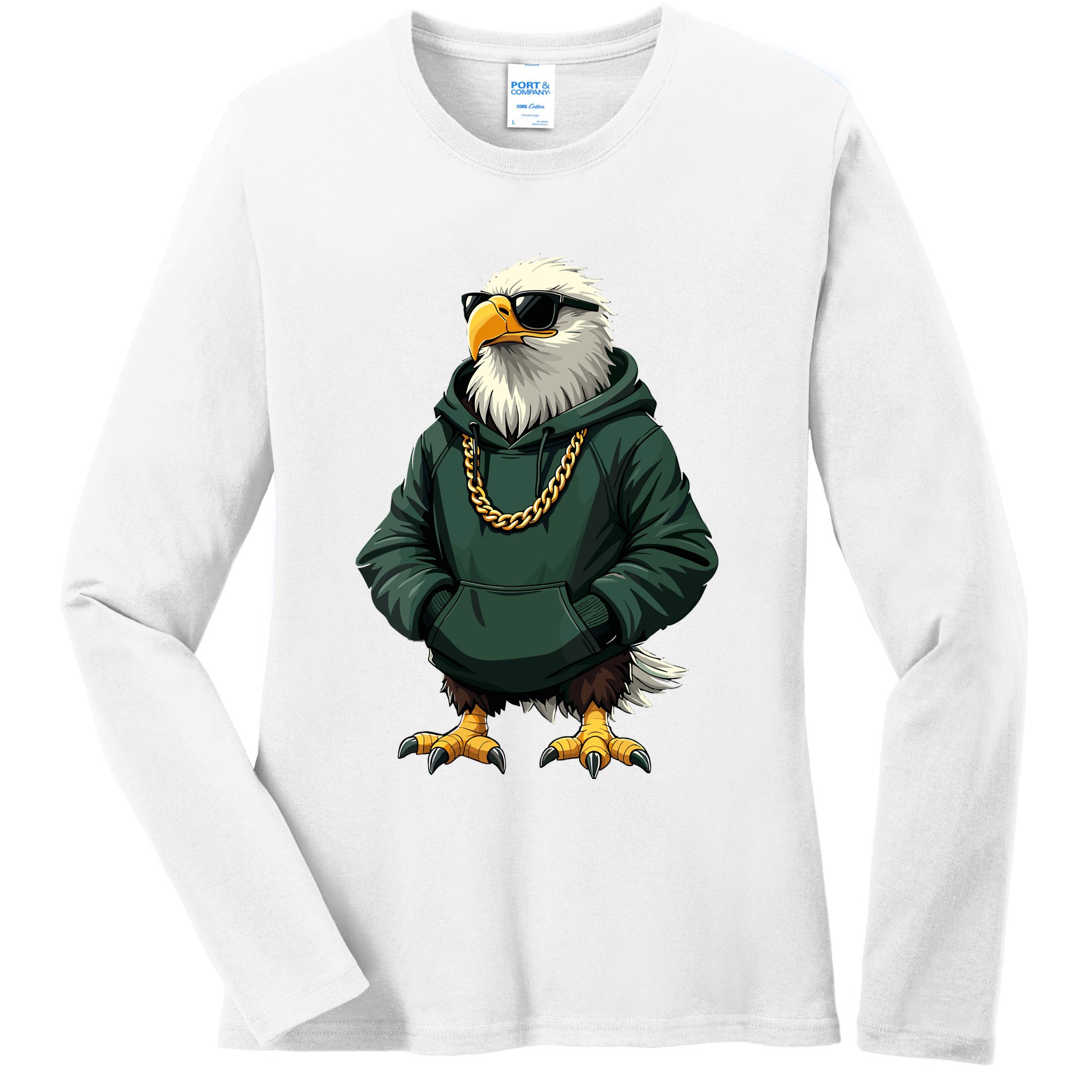 Eagle Vintage Cool Bird In Sunglasses Ladies Long Sleeve Shirt