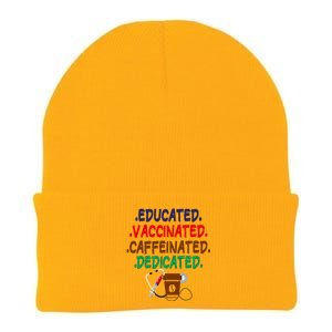 Educated Vaccinated Caffeinated Dedicated Funny Coffee Nurse Meaningful Gift Knit Cap Winter Beanie