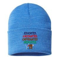 Educated Vaccinated Caffeinated Dedicated Funny Coffee Nurse Meaningful Gift Sustainable Knit Beanie