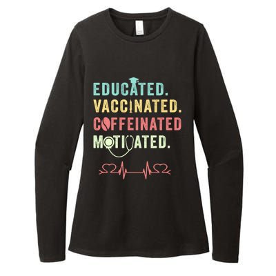 Educated Vaccinated Caffeinated Motivated Coffee Nurse Lover Gift Womens CVC Long Sleeve Shirt