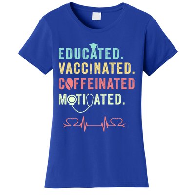 Educated Vaccinated Caffeinated Motivated Coffee Nurse Lover Gift Women's T-Shirt