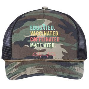 Educated Vaccinated Caffeinated Motivated Coffee Nurse Lover Gift Retro Rope Trucker Hat Cap