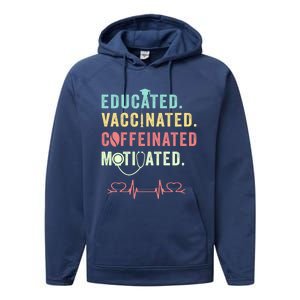 Educated Vaccinated Caffeinated Motivated Coffee Nurse Lover Gift Performance Fleece Hoodie