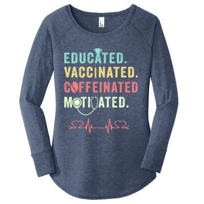 Educated Vaccinated Caffeinated Motivated Coffee Nurse Lover Gift Women's Perfect Tri Tunic Long Sleeve Shirt