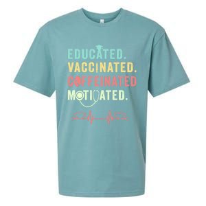 Educated Vaccinated Caffeinated Motivated Coffee Nurse Lover Gift Sueded Cloud Jersey T-Shirt