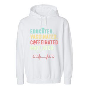 Educated Vaccinated Caffeinated Motivated Coffee Nurse Lover Gift Garment-Dyed Fleece Hoodie