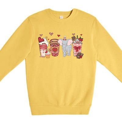 Elephant Valentines Day Safari Animal And Coffee Lovers Gift Premium Crewneck Sweatshirt