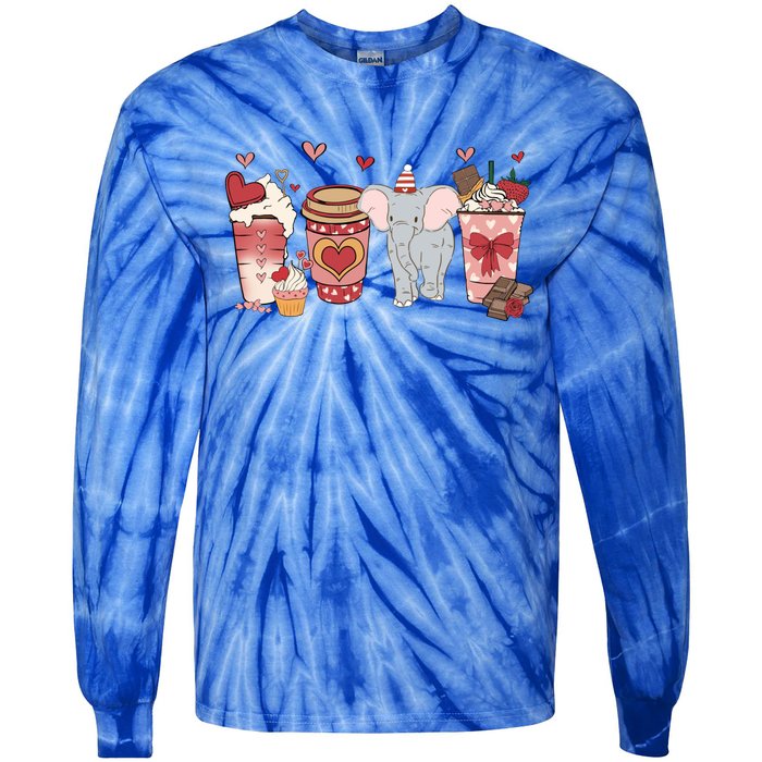 Elephant Valentines Day Safari Animal And Coffee Lovers Gift Tie-Dye Long Sleeve Shirt