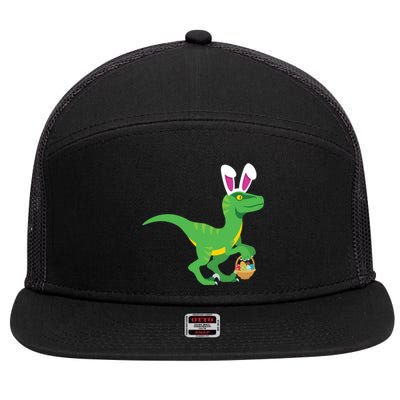 Easter Velicoraptor Dinosaur With Bunny Rabbit Ears Cool Gift 7 Panel Mesh Trucker Snapback Hat