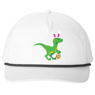 Easter Velicoraptor Dinosaur With Bunny Rabbit Ears Cool Gift Snapback Five-Panel Rope Hat