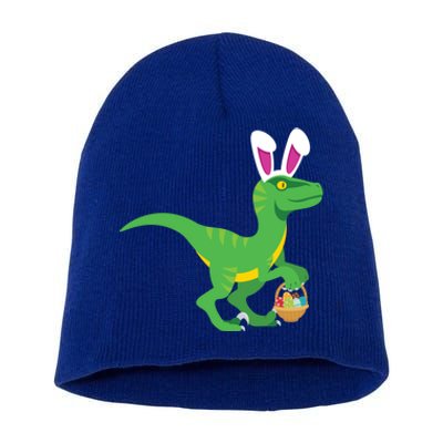 Easter Velicoraptor Dinosaur With Bunny Rabbit Ears Cool Gift Short Acrylic Beanie