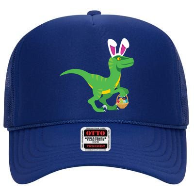 Easter Velicoraptor Dinosaur With Bunny Rabbit Ears Cool Gift High Crown Mesh Back Trucker Hat