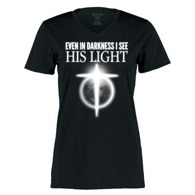 Even In Darkness I See His Light Women's Momentum V-Neck T-Shirt