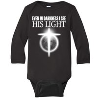 Even In Darkness I See His Light Baby Long Sleeve Bodysuit