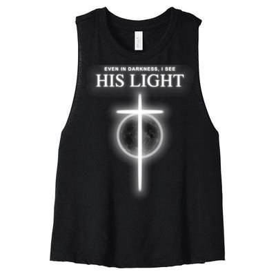 Even In The Darkness I See His Light Jesus Christian  Women's Racerback Cropped Tank