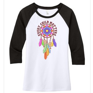 Every Child Matters Colorful Dream Catcher Women's Tri-Blend 3/4-Sleeve Raglan Shirt