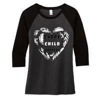 Every Child Matters Feather Heart Women's Tri-Blend 3/4-Sleeve Raglan Shirt