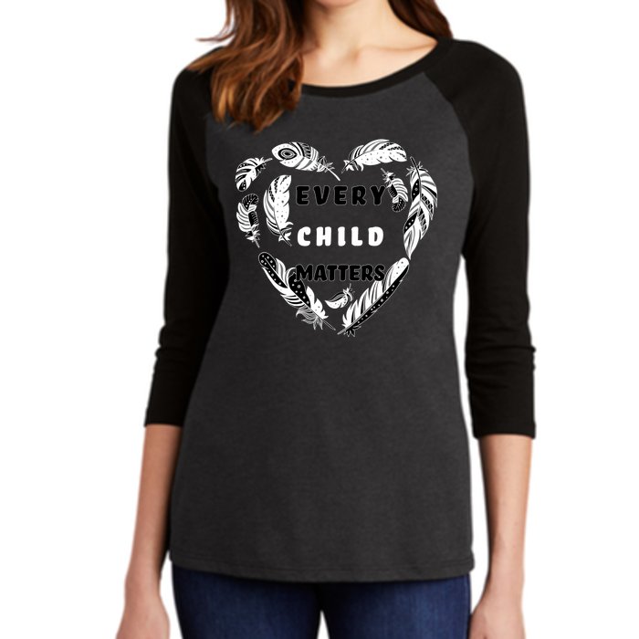Every Child Matters Feather Heart Women's Tri-Blend 3/4-Sleeve Raglan Shirt