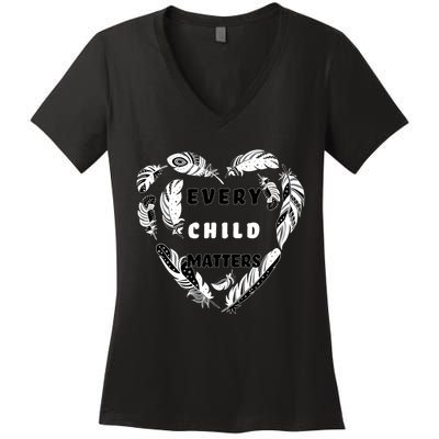 Every Child Matters Feather Heart Women's V-Neck T-Shirt